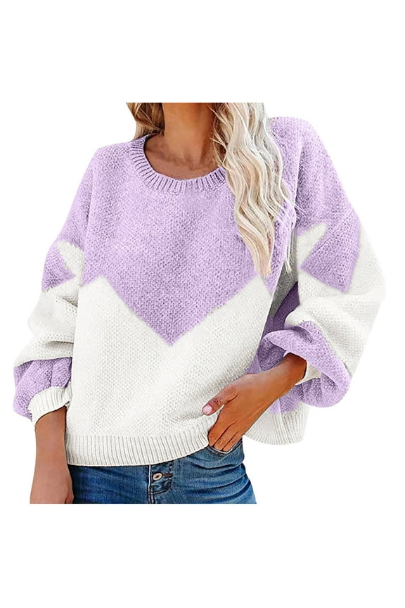 Women's Ombre Color Block Knit Sweater, Long Sleeve, Casual Beach & Cultural Event Wear, Soft Wool Blend, Contrast Hem, Plus Size Friendly