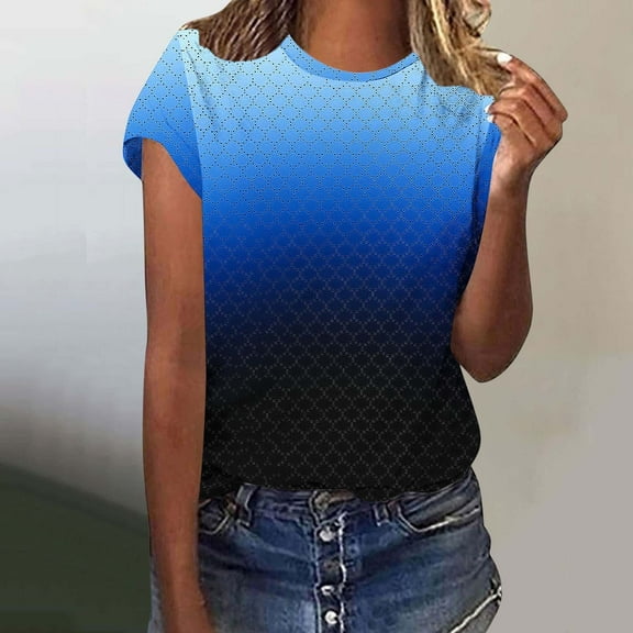 DailyTrove Women's Ombre Crew Neck Short Sleeve Tee - Gradient Casual T-Shirt, Trendy for Street & Lounge