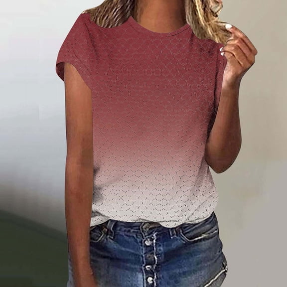 DailyTrove Women's Ombre Crew Neck Short Sleeve Tee - Gradient Casual T-Shirt, Trendy for Street & Lounge