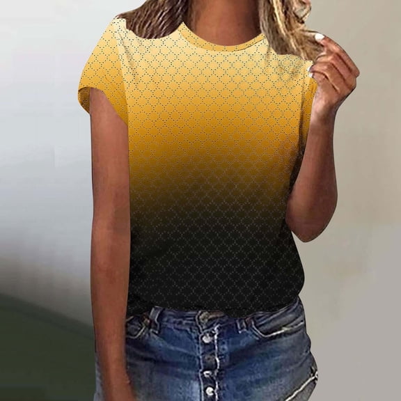 DailyTrove Women's Ombre Crew Neck Short Sleeve Tee - Gradient Casual T-Shirt, Trendy for Street & Lounge