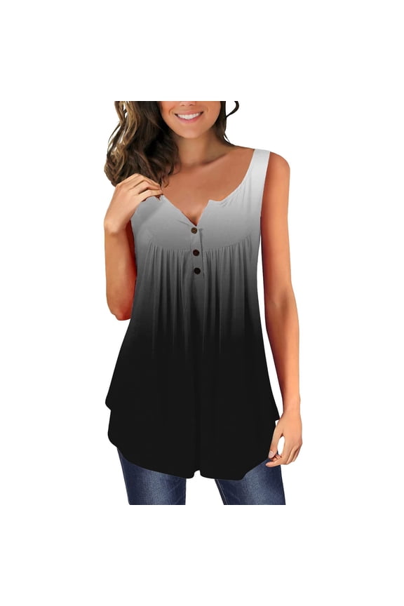 Women's Ombre Dip-Dye Sleeveless Tunic - Casual Tank Top, Flattering for Travel & Layering