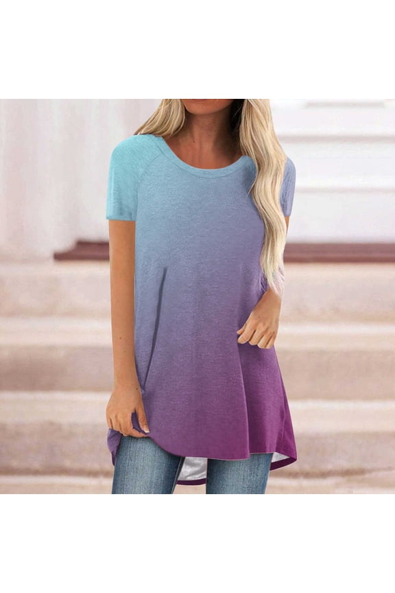Women's Ombre Short Sleeve Tunic - Casual Loose Top, Chic for Beach & Summer