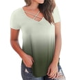 thumbnail image 1 of DailyTrove Women's Ombre V-Neck Short Sleeve T-Shirt - Gradient Casual Top, Soft for Daily Wear & Layering, 1 of 6