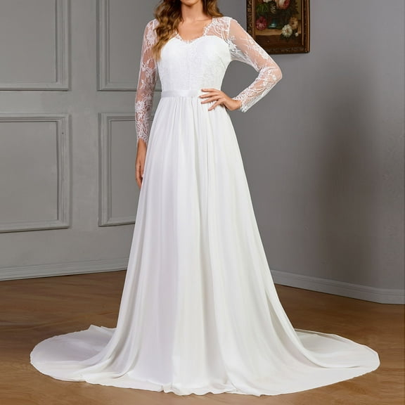 DailyTrove Women's One-Shoulder Lace Wedding Gown - Polyester Bridal Dress, Romantic for Weddings & Anniversaries for women