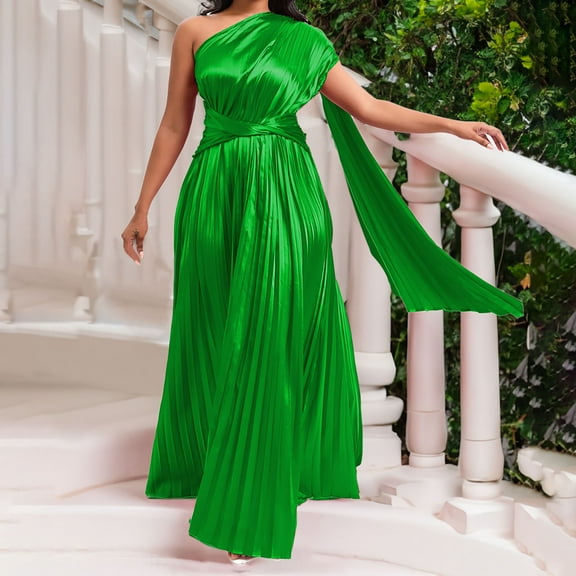 DailyTrove Women's One-Shoulder Satin Gown-Floor-Length-Polyester-for Gala/Wedding-Luxe Satin