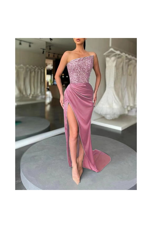 Women's One-Shoulder Split Maxi Dress-Floor-Length-Chiffon-for Prom/Evening Event-Flowy Split