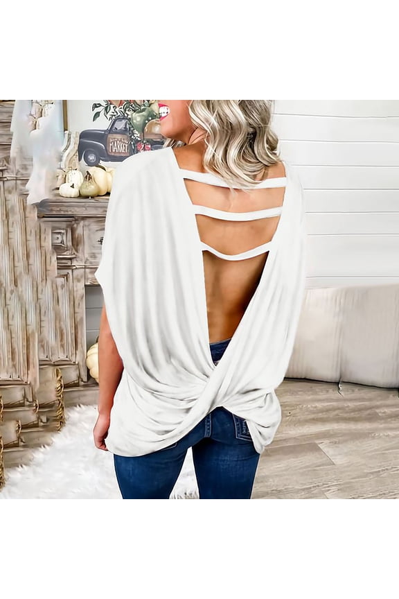 Women's Open-Back Tie-Detail Blouse - Short Sleeve Casual Top, for Dates & Nights
