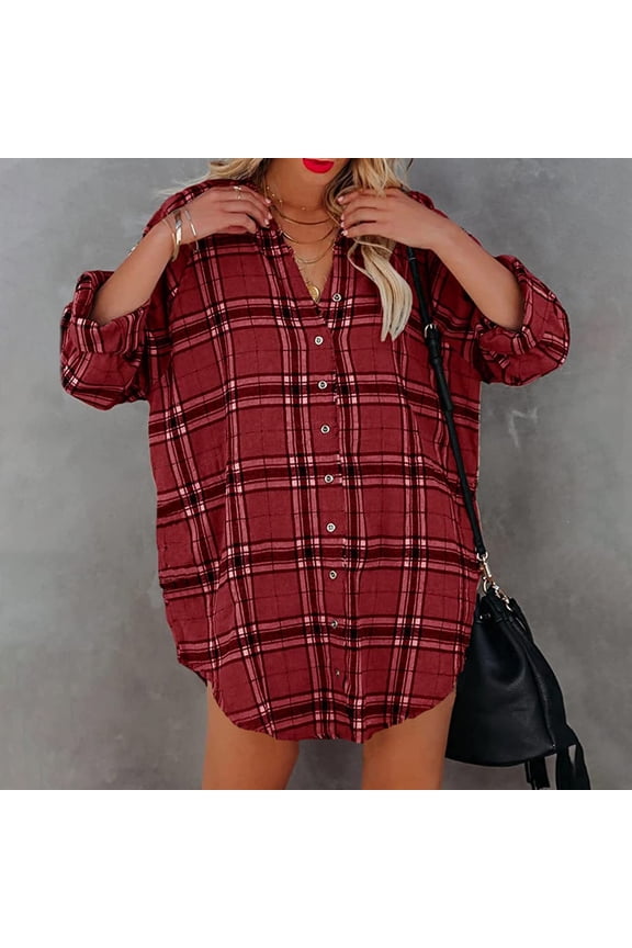 Women's Oversized Plaid Shirt Dress, Casual Outerwear for Summer Beach Vacations & Daily Errands for women