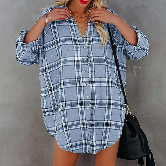 DailyTrove Women's Oversized Plaid Shirt Dress, Casual Outerwear for Summer Beach Vacations & Daily Errands for women