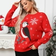 thumbnail image 1 of DailyTrove Women's Penguin Print Sweater, Long Sleeve, Winter Casual & Festival Wear, Warm Cotton Blend, Plus Size Friendly, 1 of 6