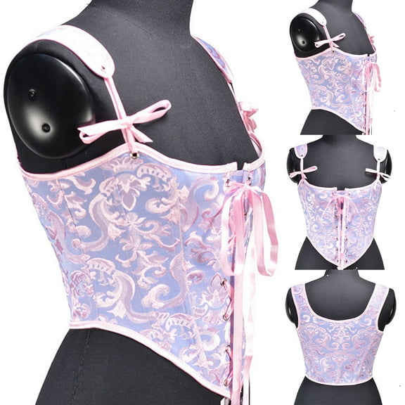 DailyTrove Women's Pink Lace-Trimmed Overbust Corset - Polyester Vintage Casual Shapewear, Cute for Daily & Parties for women