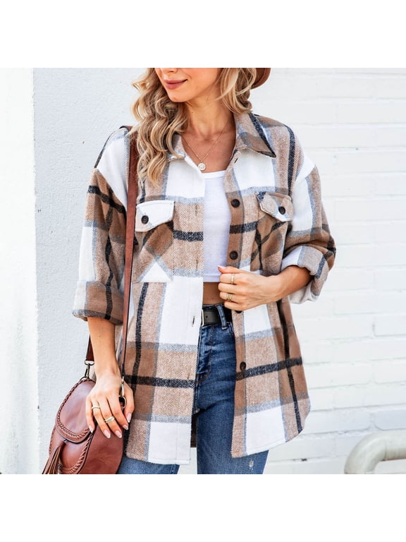 Women's Plaid Button Down Shirt - Oversized Casual Shacket, Comfy for Layering & Daily Outfits