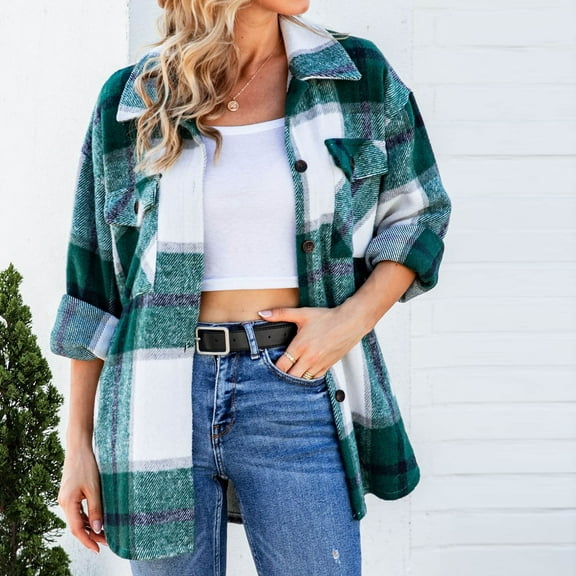 DailyTrove Women's Plaid Button Down Shirt - Oversized Casual Shacket, Comfy for Layering & Daily Outfits