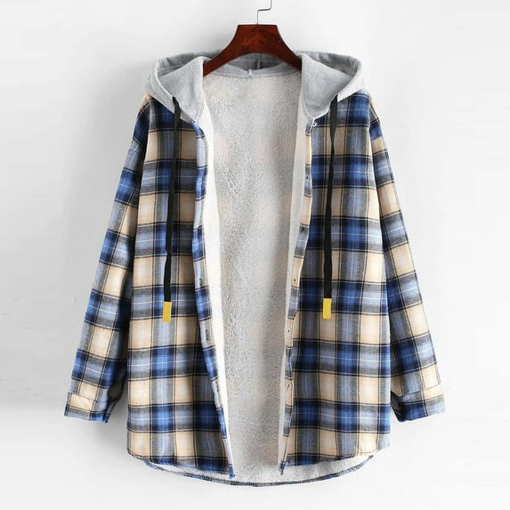 DailyTrove Women's Plaid Hooded Shirt Jacket (Multi-Color Options), Casual Outerwear for Fall/Winter Casual Outings & Errands for women