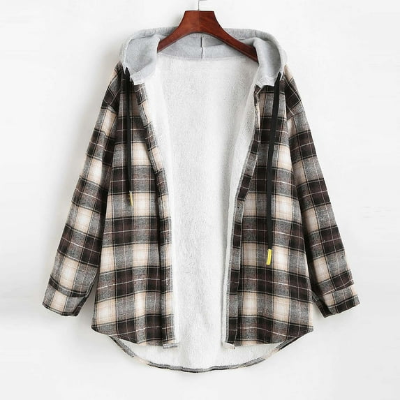 DailyTrove Women's Plaid Hooded Shirt Jacket (Multi-Color Options), Casual Outerwear for Fall/Winter Casual Outings & Errands for women