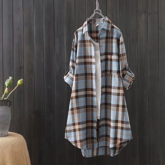 DailyTrove Women's Plaid Oversized Long Shirt - Multi-Color Options, Lightweight, Casual Daily & Layering Outerwear
