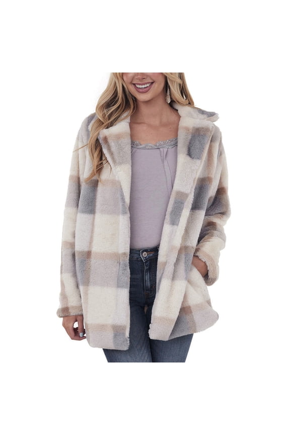 Women's Plaid Sherpa-Lined Jacket - Fleece Lined Outerwear, Warm for Fall & Winter