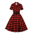 thumbnail image 1 of DailyTrove Women's Plaid Swing Dress-Short Sleeve-Fit & Flare-Cotton Blend-for Casual Weekend/Theme Event-Classic Plaid Pattern, 1 of 5