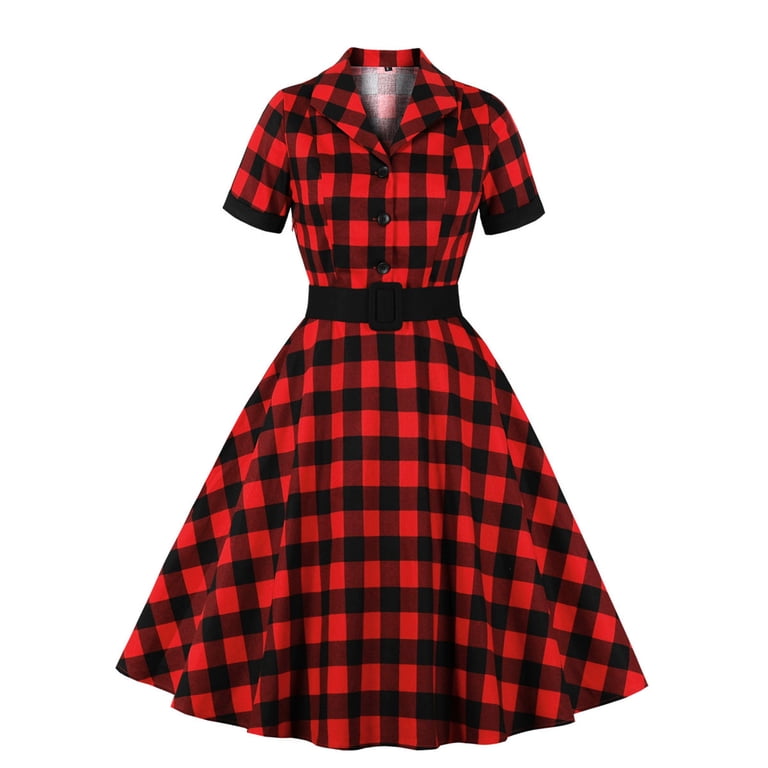 white christmas dresses Red 100% Cotton Asymmetrical Fit and Flare Midi Dress 56