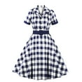 thumbnail image 1 of DailyTrove Women's Plaid Swing Dress-Short Sleeve-Fit & Flare-Cotton Blend-for Casual Weekend/Theme Event-Classic Plaid Pattern, 1 of 5