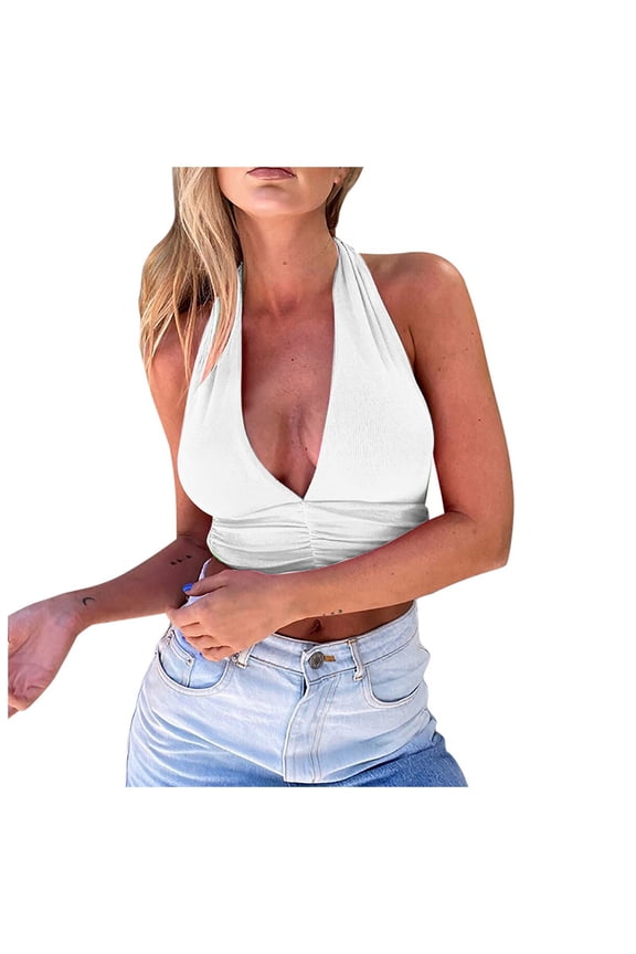 Women's Plunge Neck Crisscross Sleeveless Tank - Form-Fitting Casual Top, Sexy for Nights & Parties