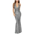 thumbnail image 1 of DailyTrove Women's Plunge Neck Sequin Mermaid Gown - Polyester Formal Evening Dress, Sparkly for Gala Events & Weddings for women, 1 of 6