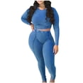 thumbnail image 1 of DailyTrove Women's Plus Size Long Sleeve Tracksuit - Solid Color, Slim Fit, Spring & Casual Street Wear,Light Blue, 1 of 5