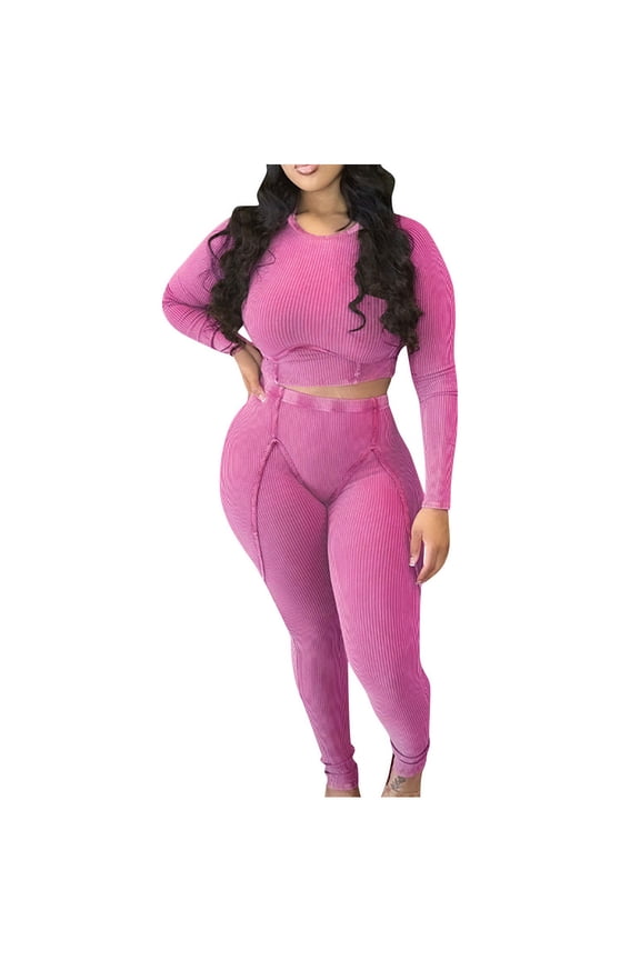 Women's Plus Size Long Sleeve Tracksuit - Solid Color, Slim Fit, Spring & Casual Street Wear,Pink