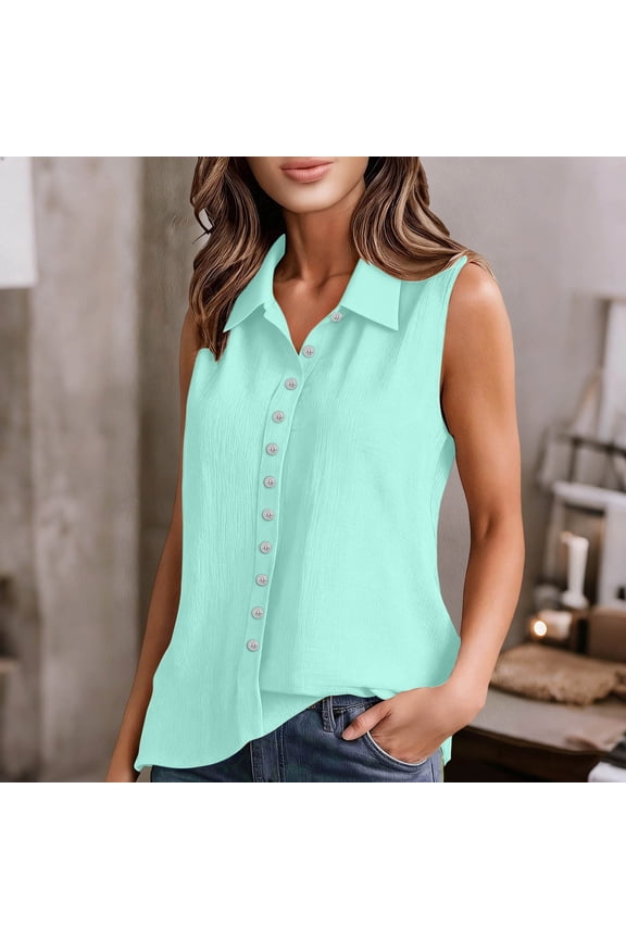 Women's Plus Size Sleeveless Collared Button Down Casual Blouse
