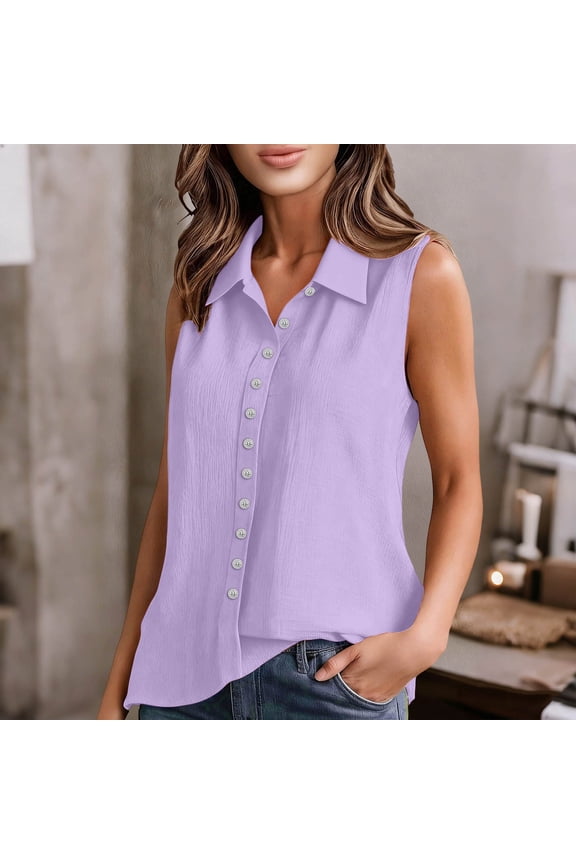 Women's Plus Size Sleeveless Collared Button Down Casual Blouse