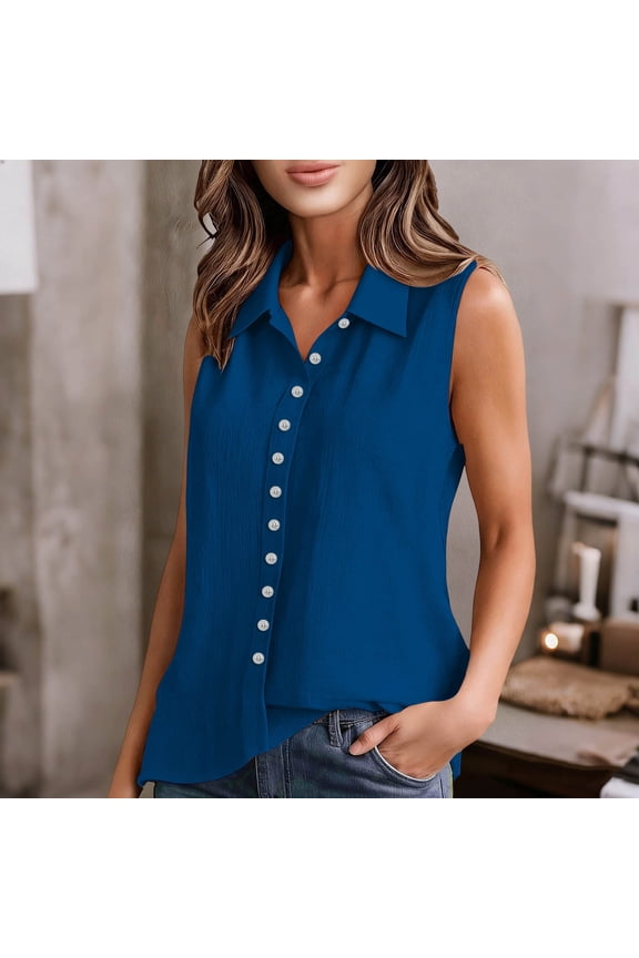 Women's Plus Size Sleeveless Collared Button Down Casual Blouse