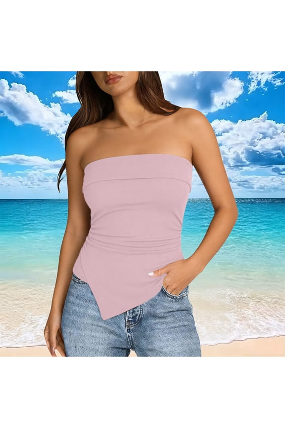 Women's Plus Size Strapless Ribbed Form Fitting Bandeau Tube Top
