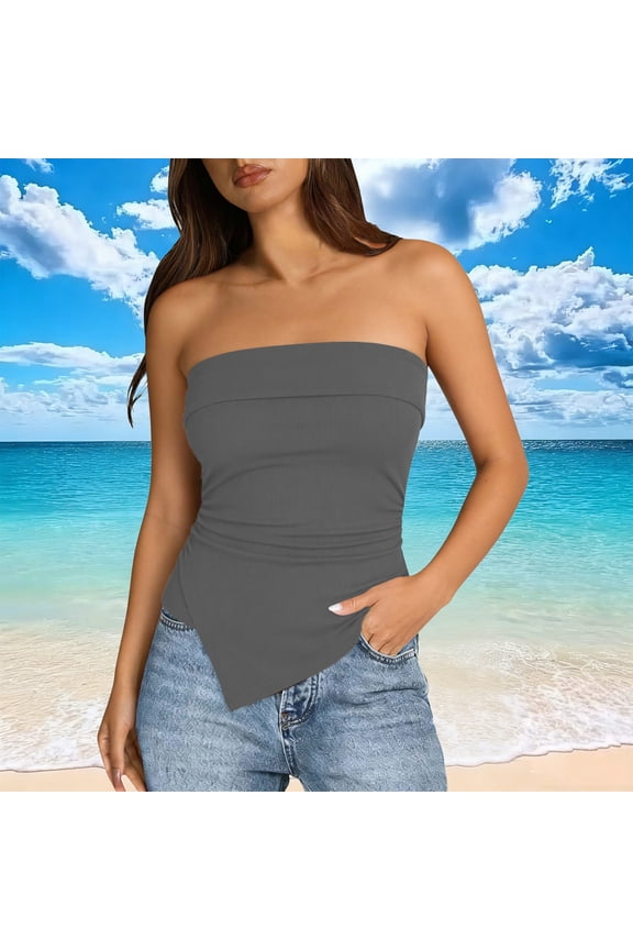 Women's Plus Size Strapless Ribbed Form Fitting Bandeau Tube Top