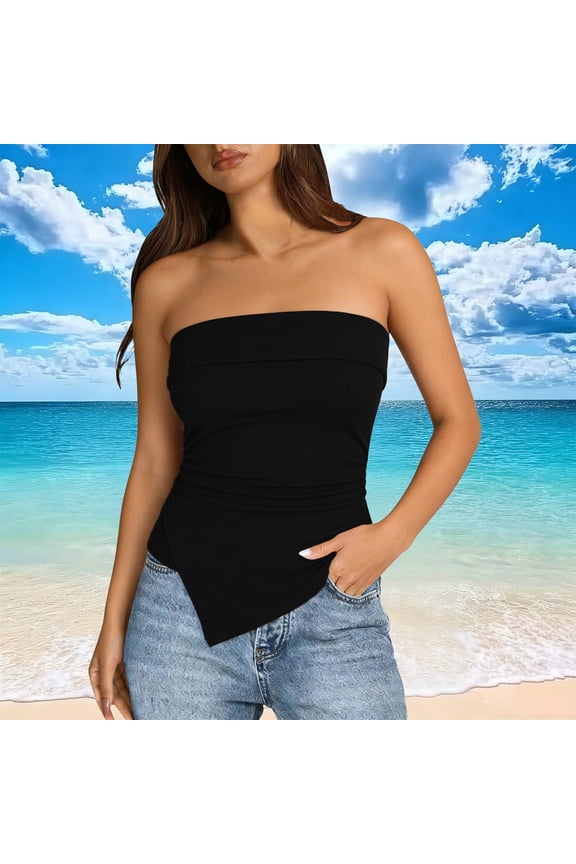 Women's Plus Size Strapless Ribbed Form Fitting Bandeau Tube Top