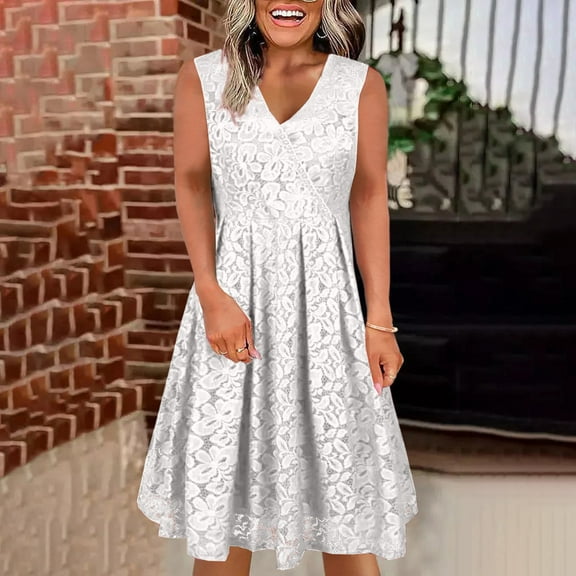 DailyTrove Women's Plus Size Swing Dress-Sleeveless-Fit & Flare-Polyester-for Casual Gathering/Everyday-Plus Size Friendly