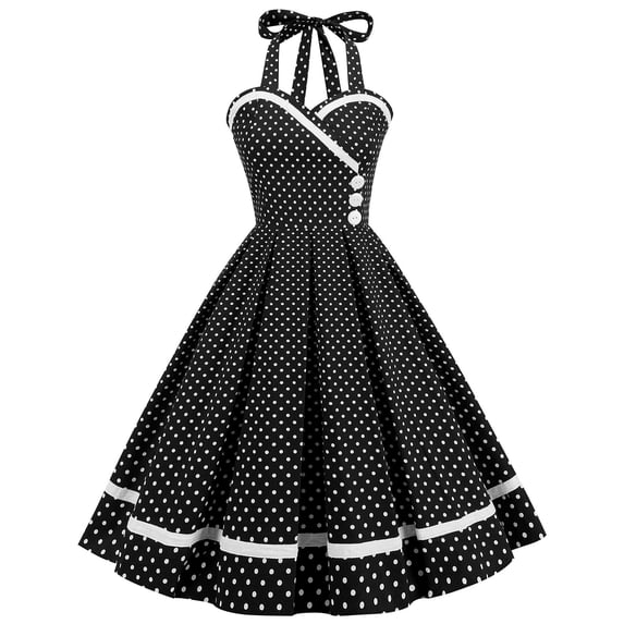 DailyTrove Women's Polka Dot Halter Dress-Sleeveless-Fit & Flare-Polyester-for 1950s Theme Event/Summer Party-Vintage Style