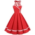 thumbnail image 1 of DailyTrove Women's Polka Dot Halter Dress-Sleeveless-Fit & Flare-Polyester-for 1950s Theme Event/Summer Party-Vintage Style, 1 of 5