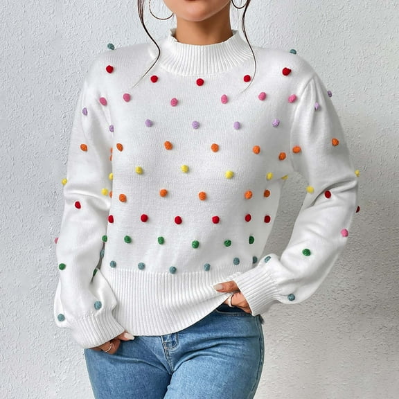 DailyTrove Women's Polka Dot Lantern Sleeve Sweater, Long Sleeve, Casual Brunch & Weekend Wear, Warm Wool Blend, Plus Size Friendly