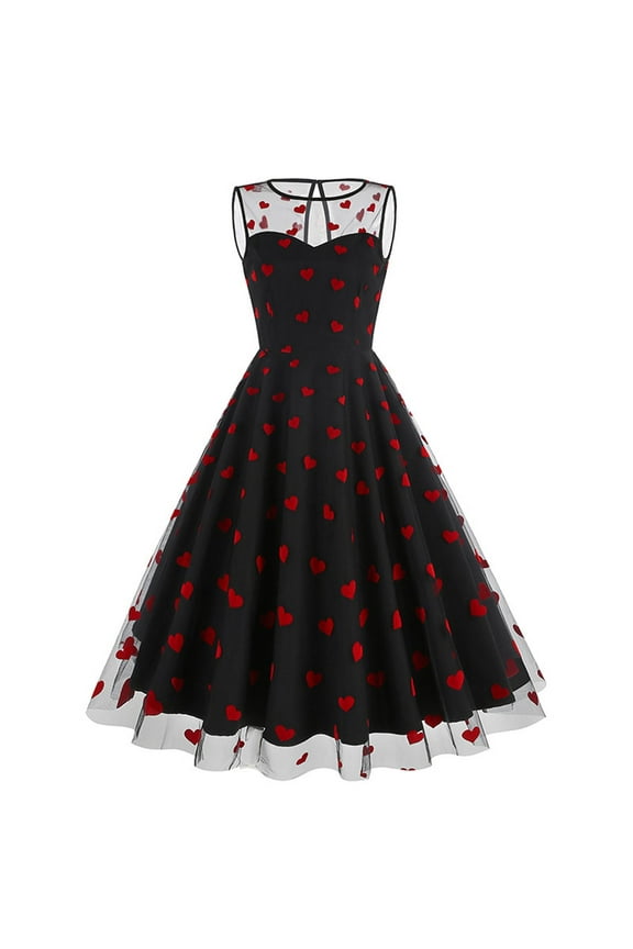 Women's Polka Dot Swing Dress-Sleeveless-Fit & Flare-Cotton-for Picnic/Retro Event-Playful Pattern