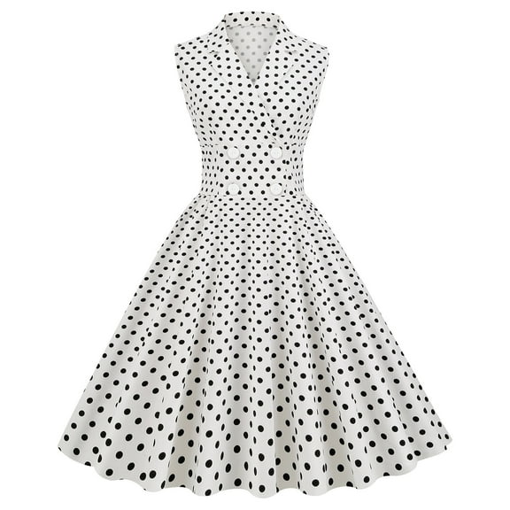 DailyTrove Women's Polka Dot Swing Dress-Sleeveless-Fit & Flare-Cotton-for Retro Party/Casual Date-Classic Polka Dot