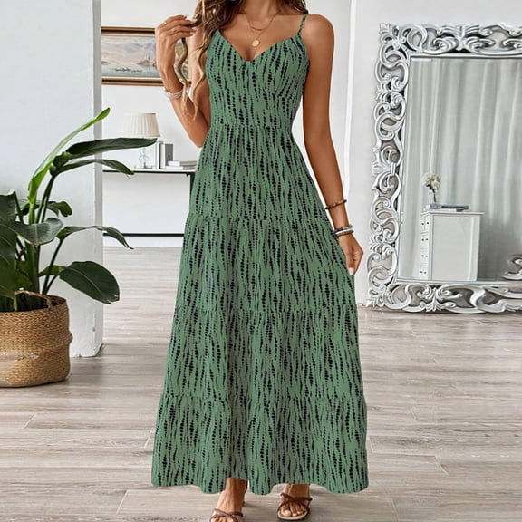 DailyTrove Women's Printed Maxi Dress-Spaghetti Strap-High-Waisted-Rayon-for Casual Weekend/Outdoor Picnic-Boho Printed Style