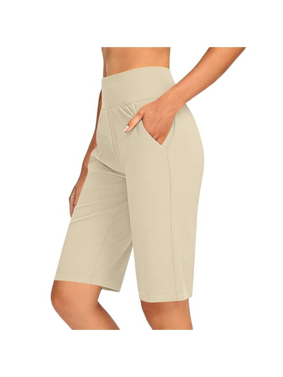 Women's Pull-On Bermuda Shorts, Elastic Waist Casual Summer Shorts with Side Pockets