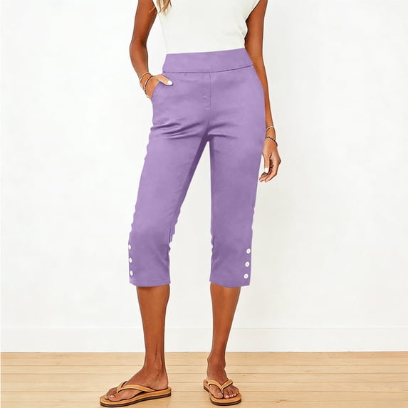 DailyTrove Women's Pull-On Capri Pants, Elastic Waist Casual Summer Cropped Pants