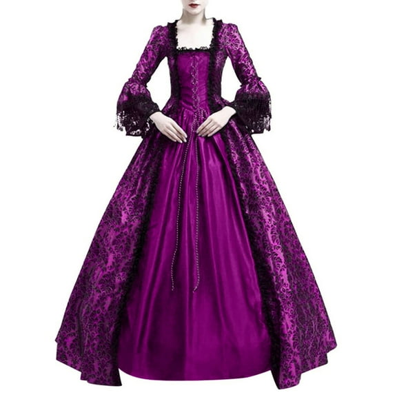 DailyTrove Women's Purple Brocade Victorian Ball Gown - Polyester Formal Historical Costume, for Gala Events