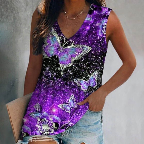 DailyTrove Women's Purple Floral Print Asymmetrical Tank Top - Polyester Casual & Boho Wear, Vibrant for Outings