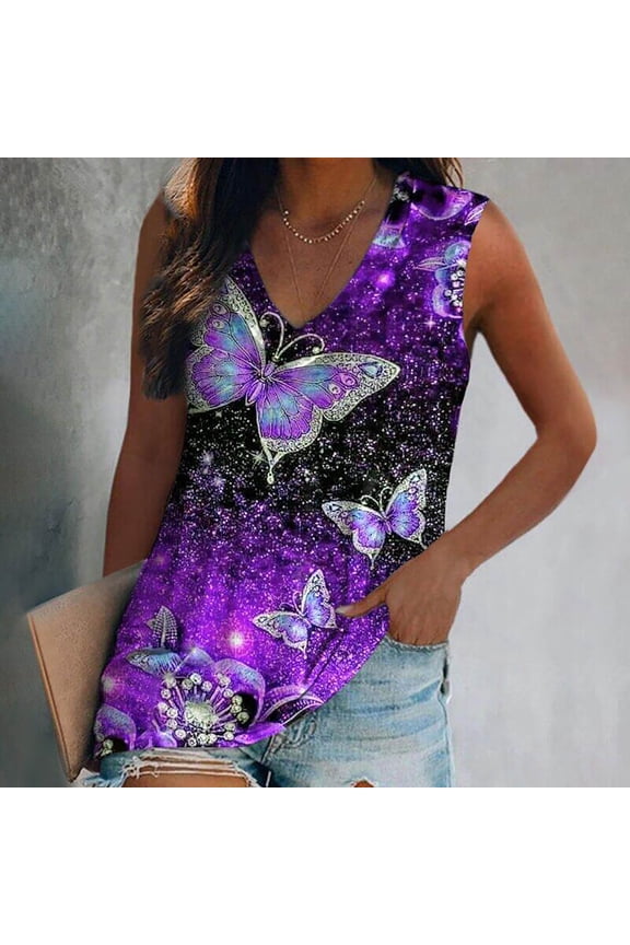 Women's Purple Floral Print Asymmetrical Tank Top - Polyester Casual & Boho Wear, Vibrant for Outings