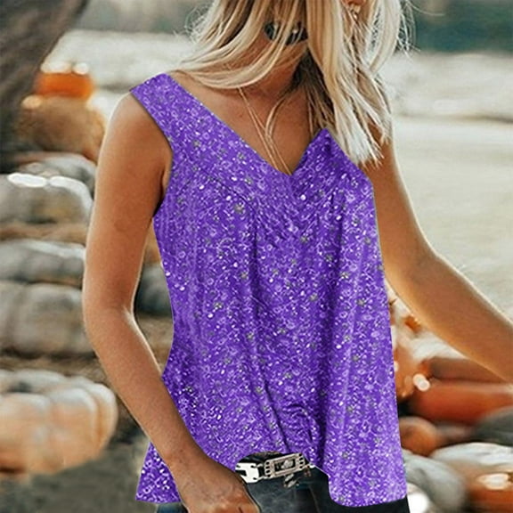 DailyTrove Women's Purple Lace Sleeveless Tank - V-Neck Casual Top, Elegant for Dates & Layering