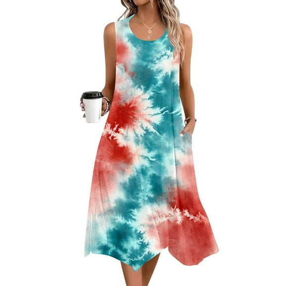 DailyTrove Women's Tie Dye Sleeveless Maxi Dress, Vibrant Outerwear for Summer Festival Looks Casual Outings