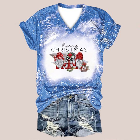 DailyTrove Women's Reindeer & "Santa's Crew" Graphic T-Shirt - Short Sleeve Casual Tee, Festive for Christmas & Gatherings