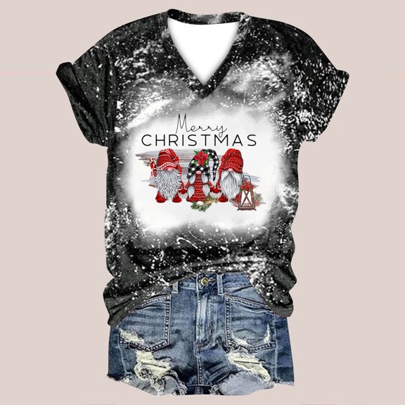DailyTrove Women's Reindeer & "Santa's Crew" Graphic T-Shirt - Short Sleeve Casual Tee, Festive for Christmas & Gatherings